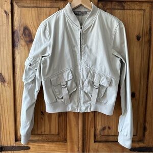 Vintage 90's Y2K Stone Cargo Bomber Jacket Utility Jacket Gorpcore - Size 9